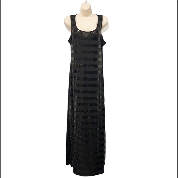 Y2K Romeo & Juliet Couture Womens Maxi‎ Dress Striped Sequins Black Sz M - Picture 1 of 6
